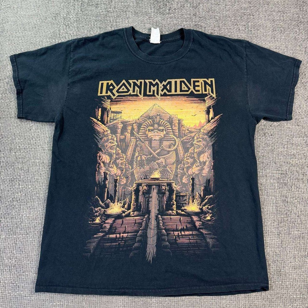 Iron Maiden Powerslave Graphic Tee Mens Large Black Egyptian Eddie Band Shirt